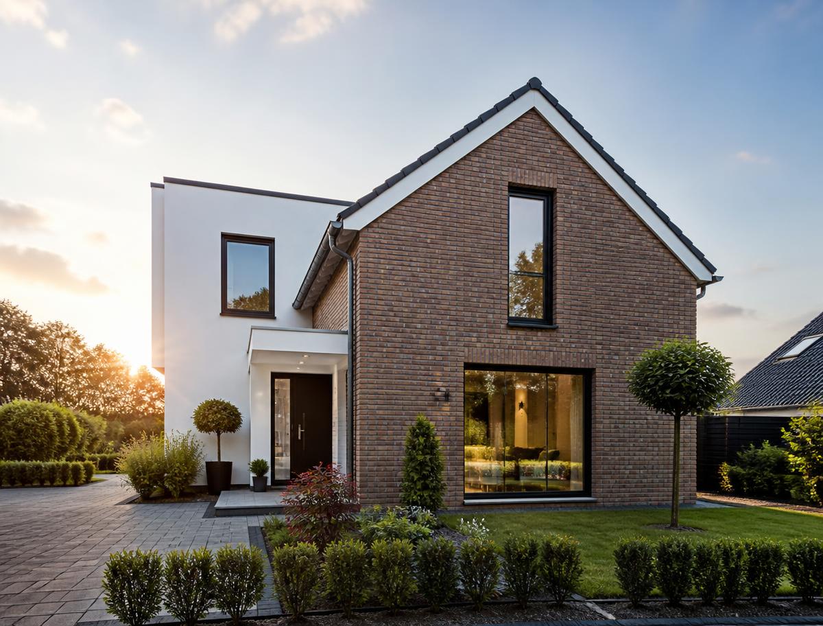 Modernes Einfamilienhaus in Schleswig-Holstein im Abendlicht